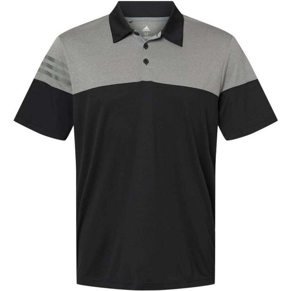 Adidas Men's Performance Heathered Colorblock UV Protection Polo Black Lrg Med